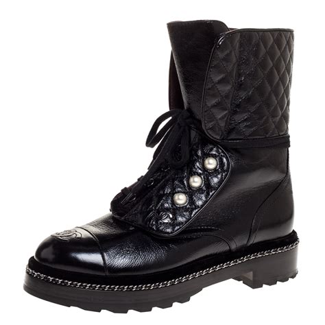 chanel boots with pearls 2021|Chanel quilted combat boots.